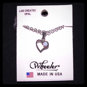 Silver necklace White opal heart pendant